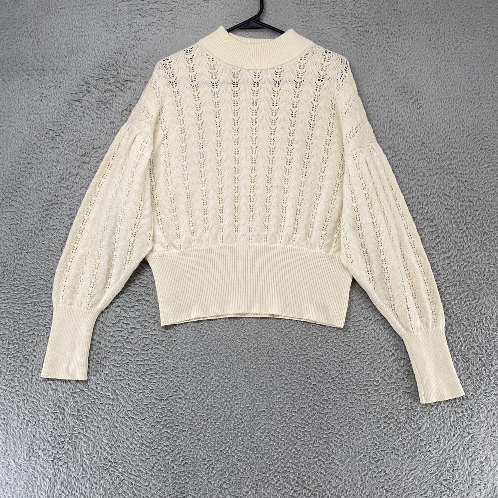 Wilfred Sweater Womens Large Merino Pointelle Open Knit Mock Neck Balloon Sleeve